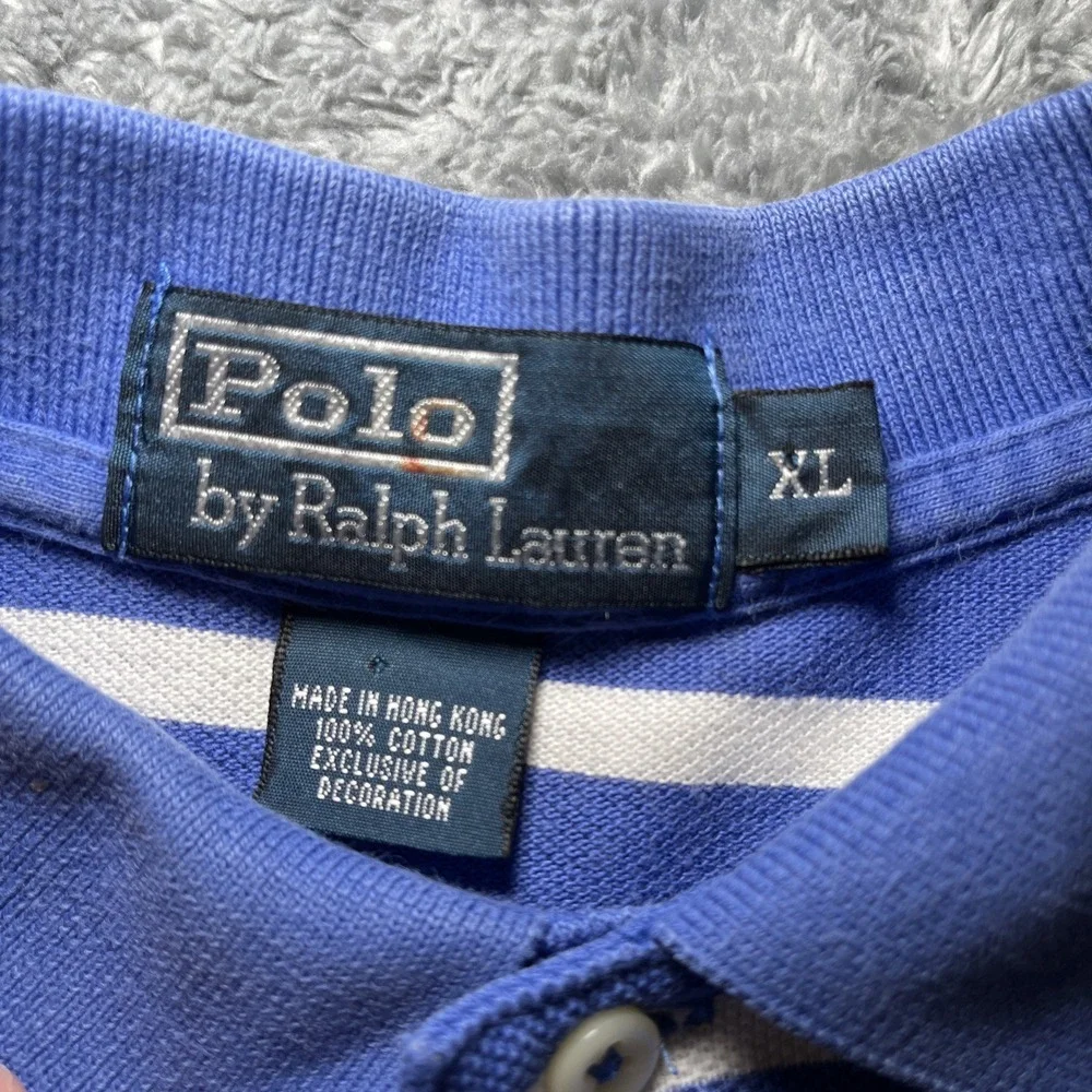 VTG Polo Ralph Lauren Shirt Men's XL Blue White Stripe Short Sleeve 90s